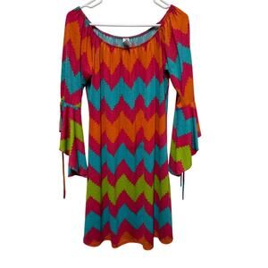2B Together Women's Multicolor Bright 3/4 Tie Sleeve Boho Dress Size L